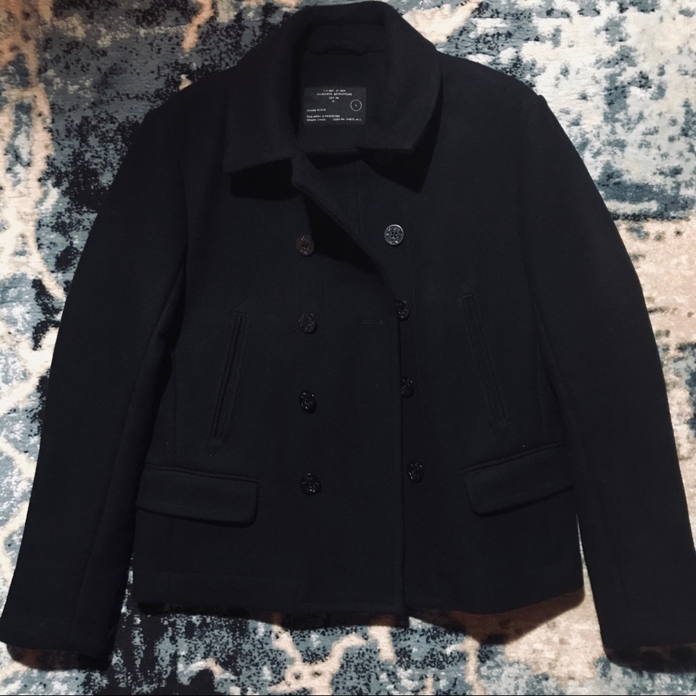All Saints Black Short Peacoat Sz Large Men’s New